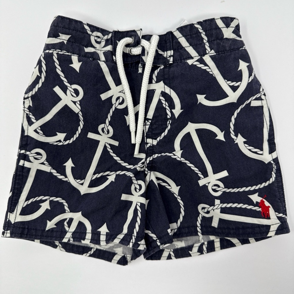 Ralph Lauren Baby Boy Swim Trunks Navy and White Anchor Print